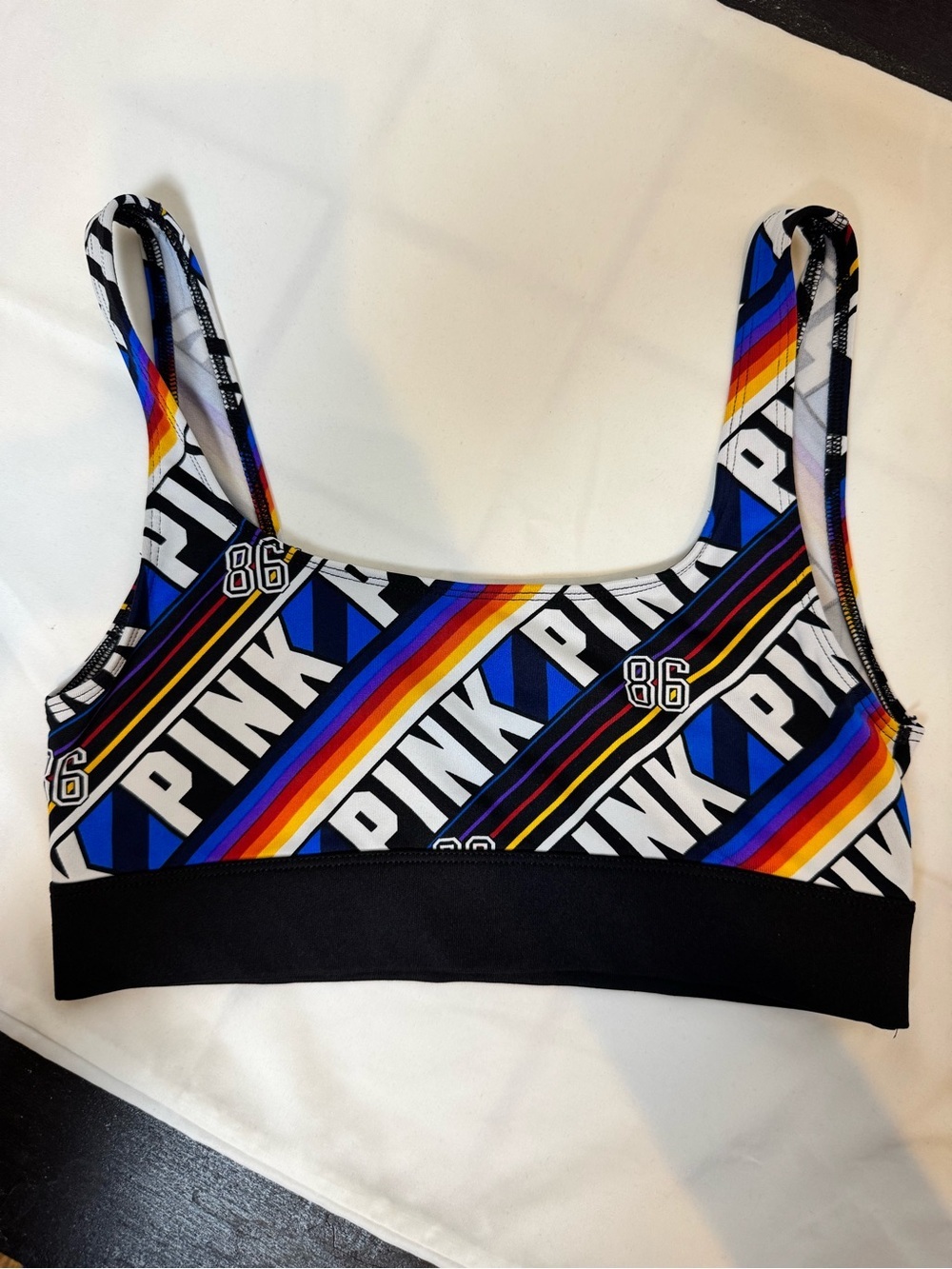 PINK Victoria's Secret Black Sports Bra with Rainbow Stripe Logo